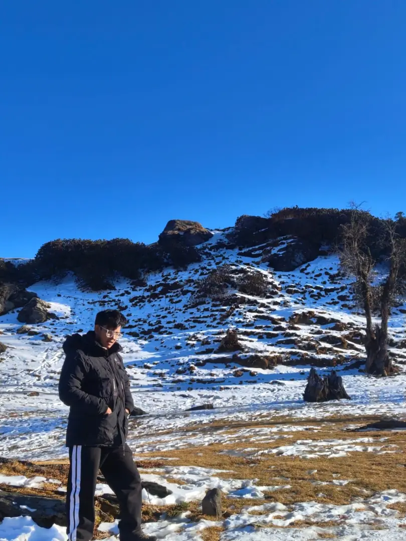 Walking through snow on the ascent