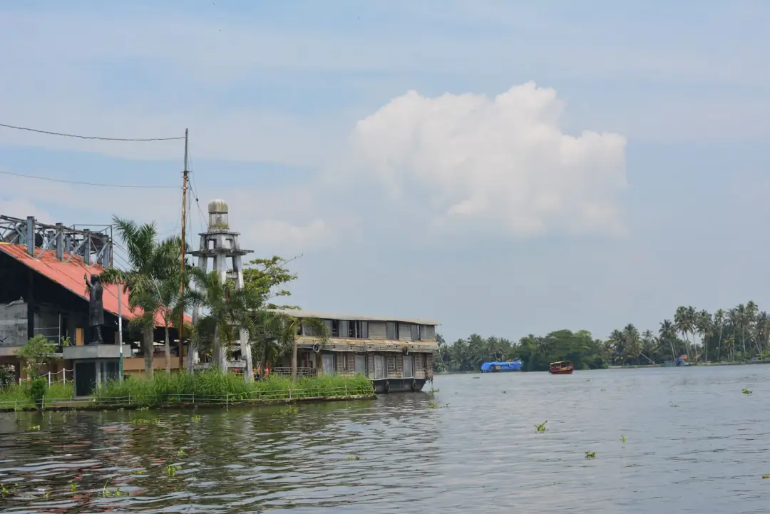 A houseboat on the water